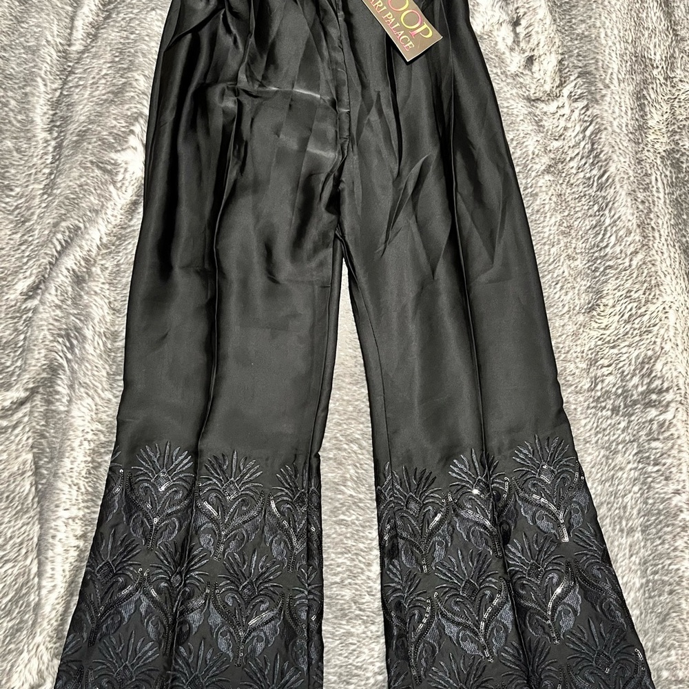 Black Wide Leg Embroidered Pants